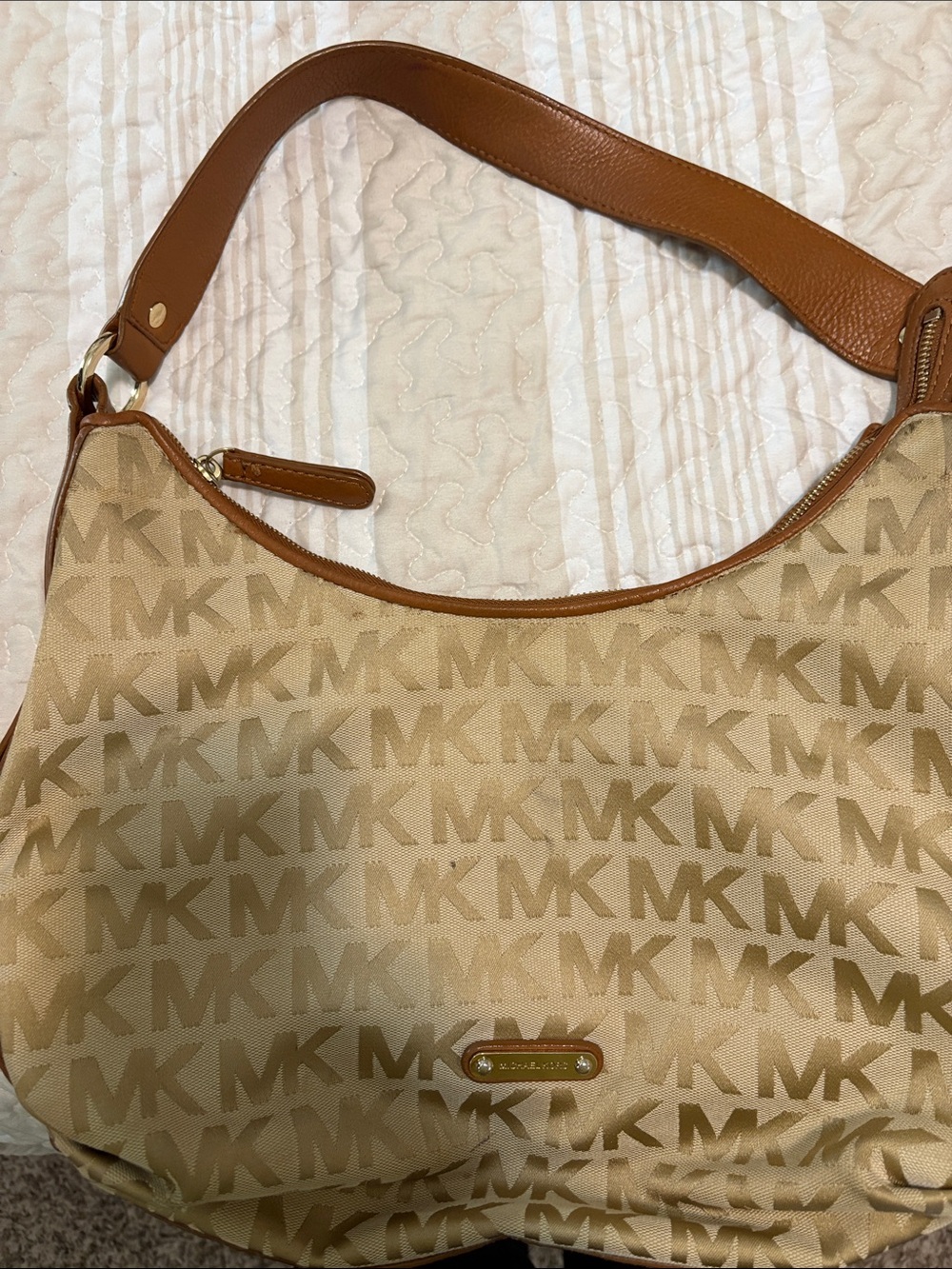 Michael Kors Beige/Tan Logo Hobo Shoulder Bag